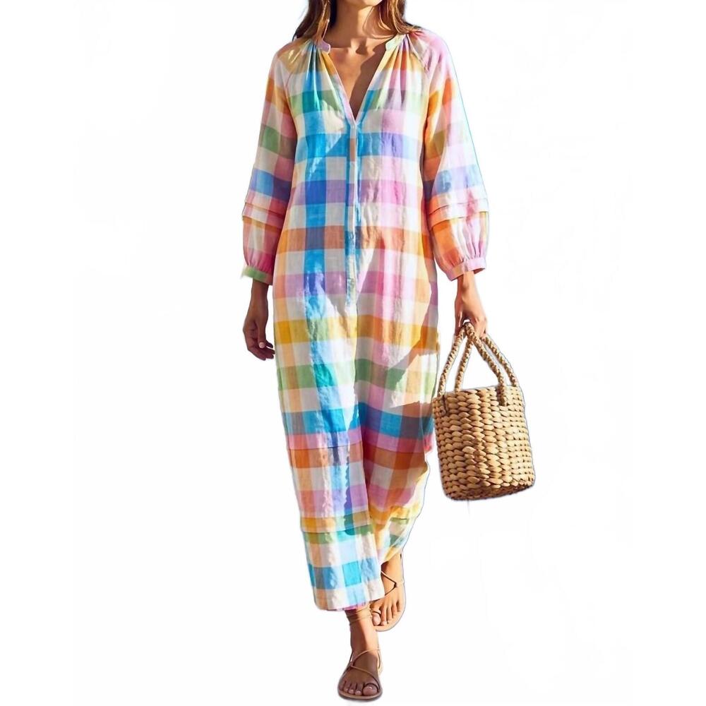 NEW SUNSHINE TIENDA cleo plaid maxi dress in rainbow